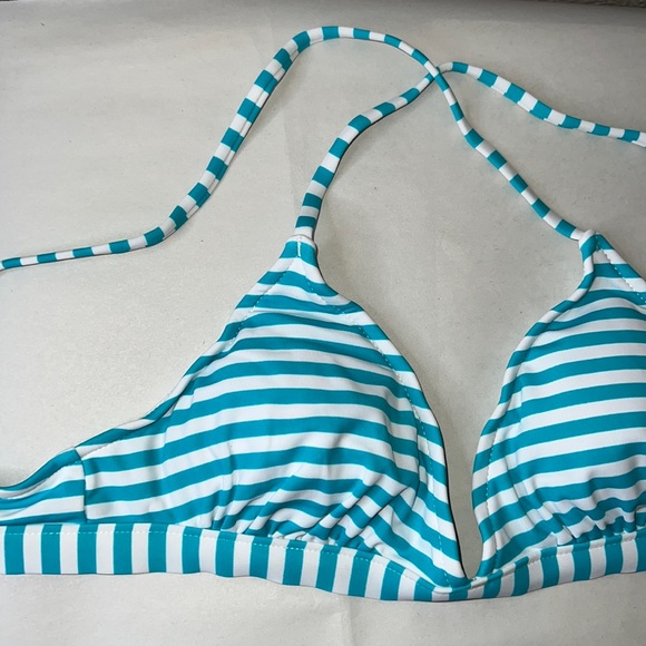 BIKINI LAB, Ladies 2 Piece Bikini, Teal & White Stripes, Tie Back, NWT, Small - Picture 2 of 5